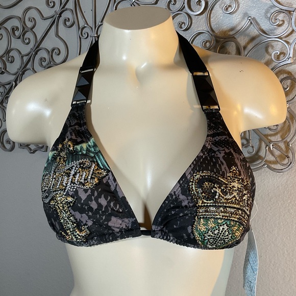 Sinful Other - Sinful by Affliction Miami Pyramid Triangle  Bikini Top M/L Cross & Crest